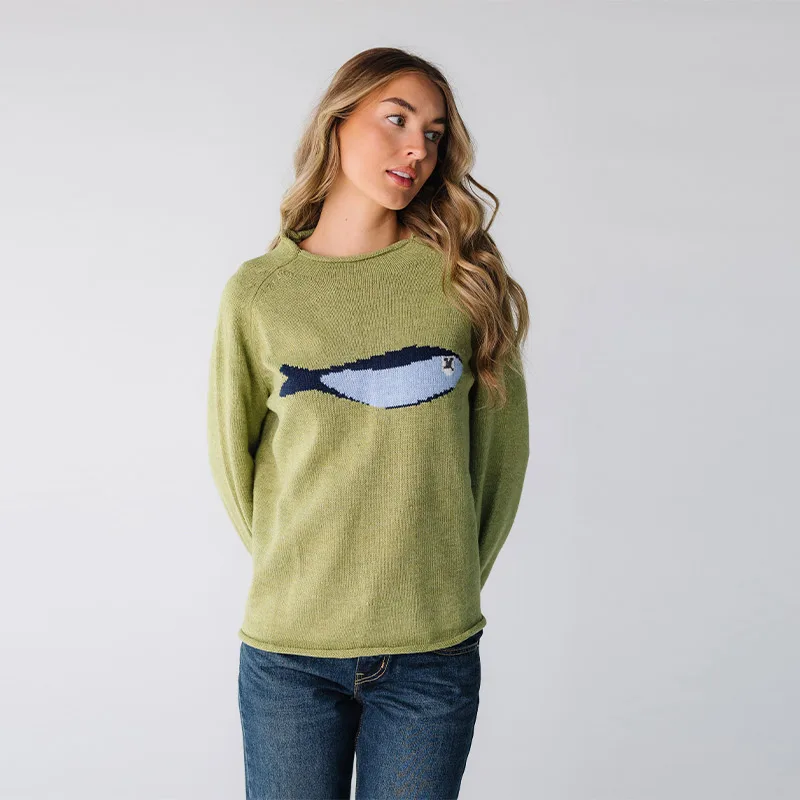 Cute Cartoon Fish Pattern Knitted Sweater Round Neck Soft Casual Trendy Retro Top 2025 Autumn Winter Women Interior Clothing - Image 2