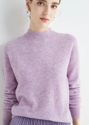 First-Line Seamless Women's Half-Turtleneck 100% Pure Wool Sweater Solid Color Long Sleeve Pullover Knitted Bottoming Sweater