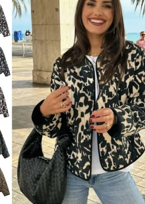 ETJ 2025 women's elegant fashion animal print loose edition vintage crewneck cotton-padded jacket multi-color option