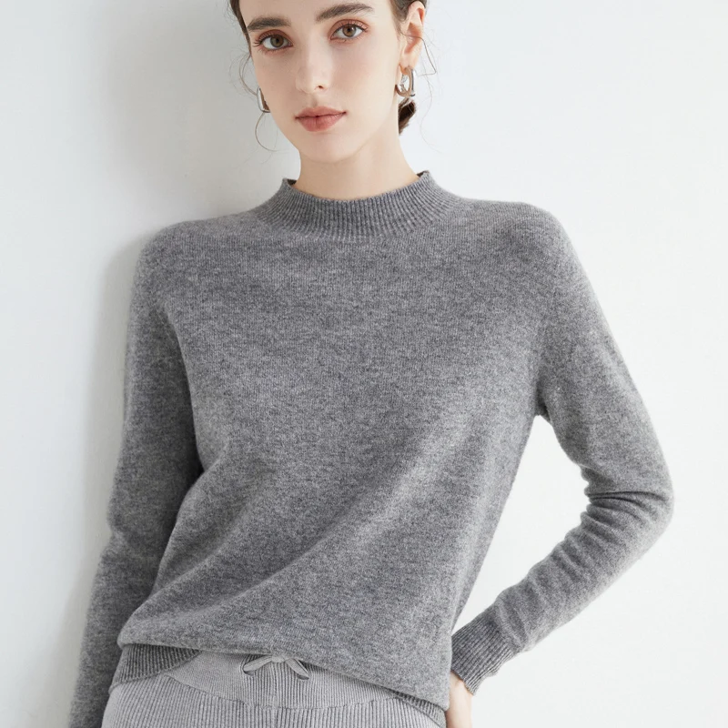 First-Line Seamless Women's Half-Turtleneck 100% Pure Wool Sweater Solid Color Long Sleeve Pullover Knitted Bottoming Sweater - Image 3