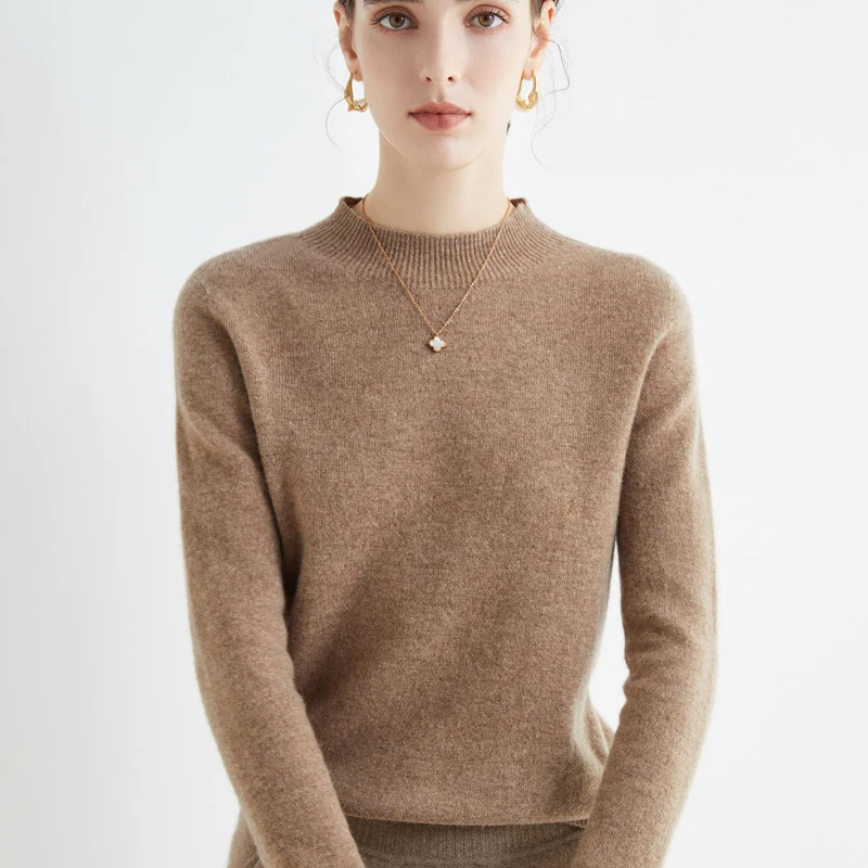 First-Line Seamless Women's Half-Turtleneck 100% Pure Wool Sweater Solid Color Long Sleeve Pullover Knitted Bottoming Sweater - Image 6