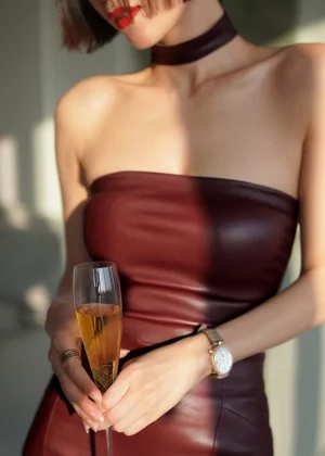 Real Leather Sexy Tube Top Women Imported Elastic Sheepskin Skinny Top Wine Red Fitness Collarless Jacket High street Corset